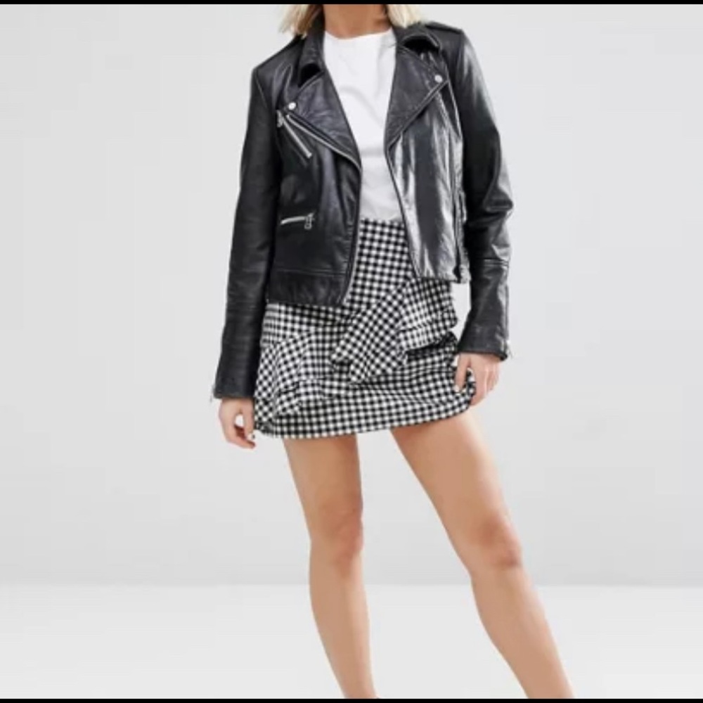 ASOS Black & White Gingham Ruffled Mini Skirt